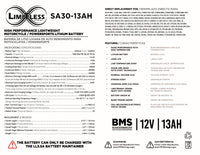 LIMITLESS LITHIUM - BATTERIES - Shake Awake 30 Case 13Ah Smart Motorcycle battery  (Under the seat replacement)