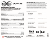 LIMITLESS  LITHIUM - BATTERIES - Shake Awake 30 Case 6Ah Smart Motorcycle battery (Under the seat replacement)