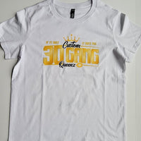 30 Gang Custom Kingz Apparel - Women's 30 GANG Block Tee -White Yellow and Black