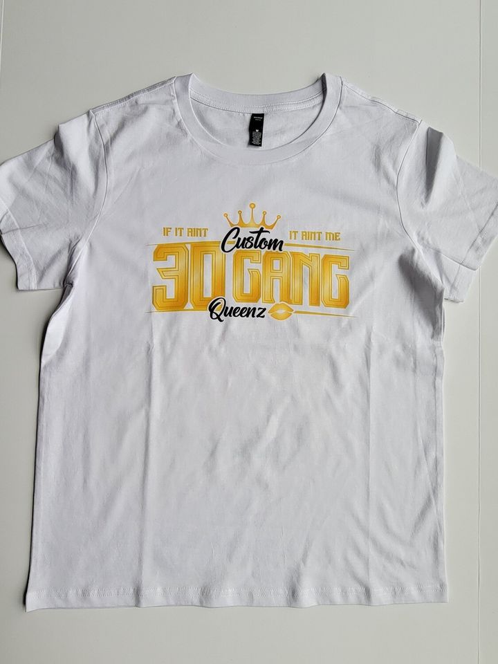 30 Gang Custom Kingz Apparel - Women's 30 GANG Block Tee -White Yellow and Black