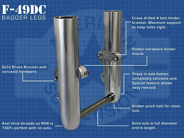 AMERICAN SUSPENSION - FORK LEGS- Raw Finish Smooth Hidden Axle Bagger Legs 1990-UP