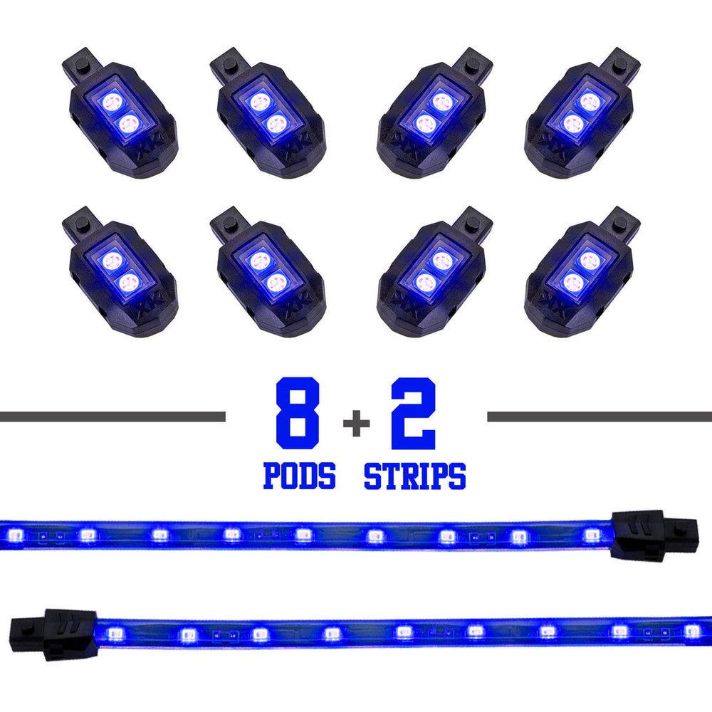 XKGLOW - MOTORCYCLE LED ACCENT LIGHT KIT | 8 POD 2 STRIP SINGLE COLOR