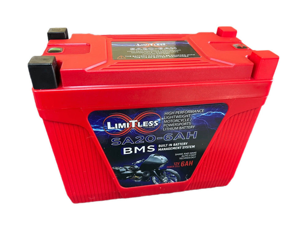 LIMITLESS LITHIUM - BATTERIES - Shake Awake 20 Case 6Ah Smart Motorcycle battery