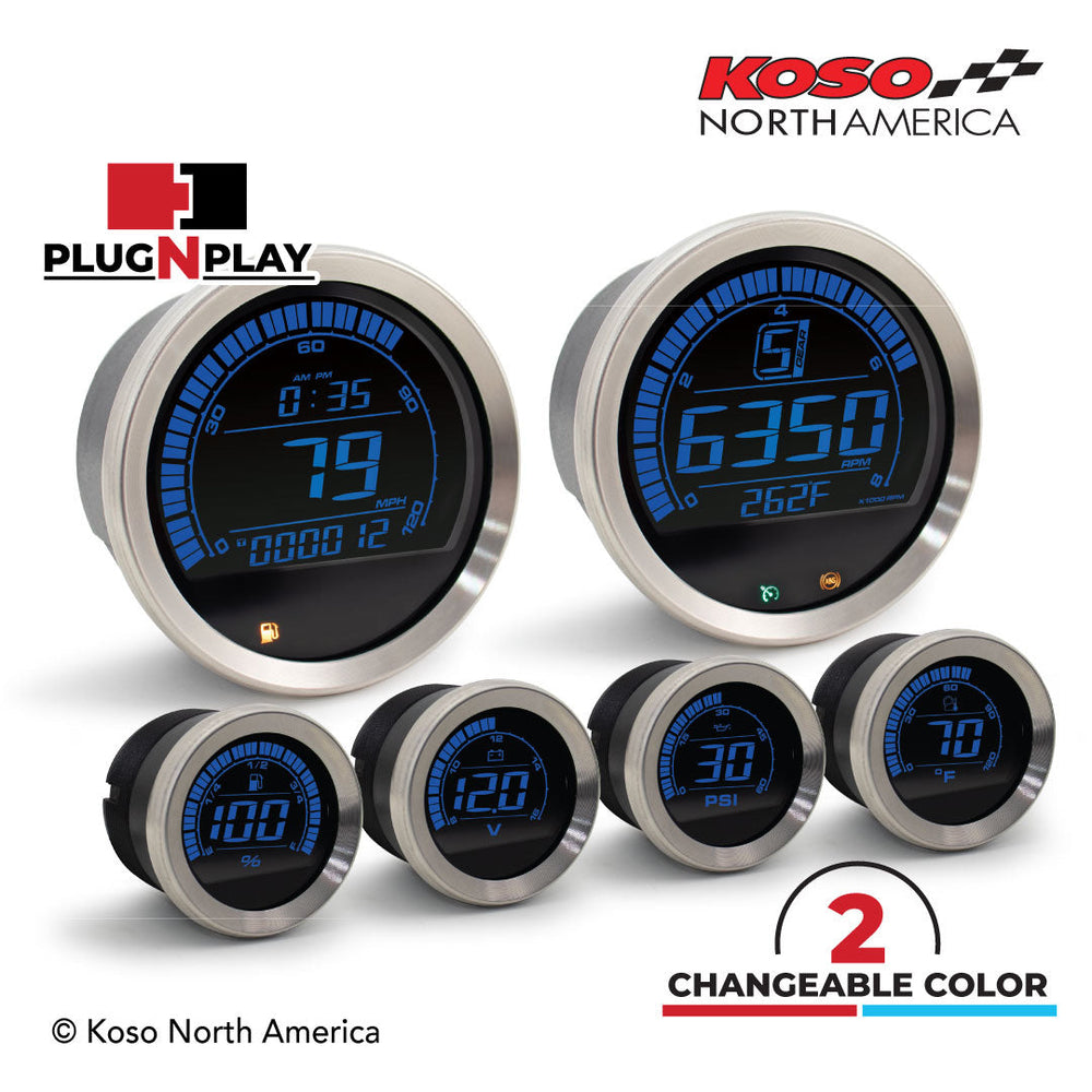 Koso North America - Meters - Gauges - HD-02 | 6 pieces kit (silver bezel) | for Harley-Davidson®