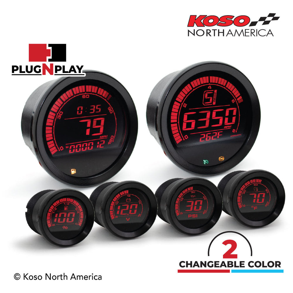 Koso North America  - Digital Gauges - HD-02 | 6 pieces kit (black bezel) | for Harley-Davidson®