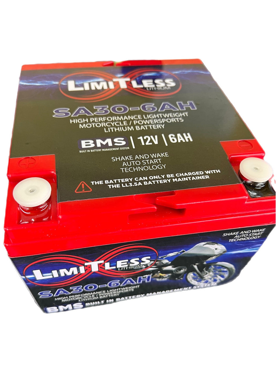 LIMITLESS  LITHIUM - BATTERIES - Shake Awake 30 Case 6Ah Smart Motorcycle battery (Under the seat replacement)