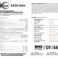 LIMITLESS  LITHIUM - BATTERIES - Shake Awake 30 Case 6Ah Smart Motorcycle battery (Under the seat replacement)